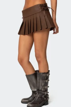 Faux Leather Pleated Mini Skort