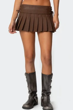 Faux Leather Pleated Mini Skort