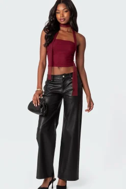Faux Leather Straight Leg Pants