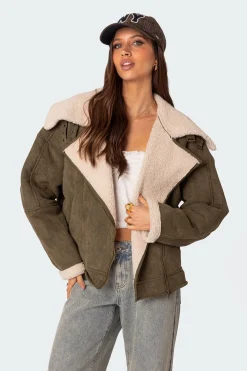 Faux Suede Shearling Oversized Jacket