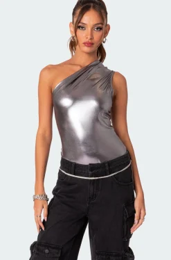 Feona Gathered Metallic Bodysuit