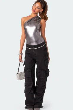 Feona Gathered Metallic Bodysuit
