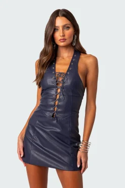 Fiia Lace Up Faux Leather Mini Dress