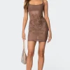 Flora Rhinestone Mesh Mini Dress