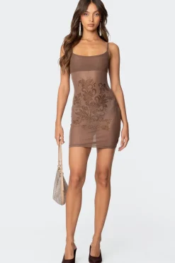 Flora Rhinestone Mesh Mini Dress