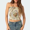 Floral Tapestry Lace Up Corset