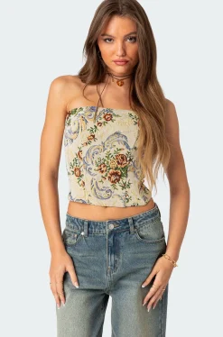 Floral Tapestry Lace Up Corset