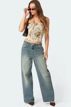 Floral Tapestry Lace Up Corset