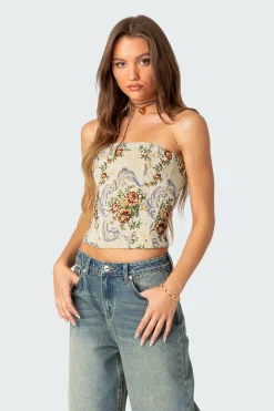 Floral Tapestry Lace Up Corset