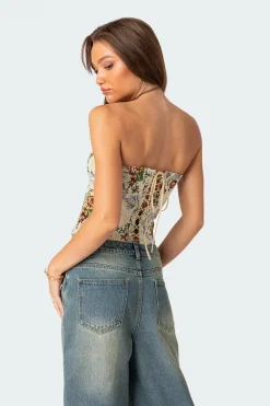 Floral Tapestry Lace Up Corset