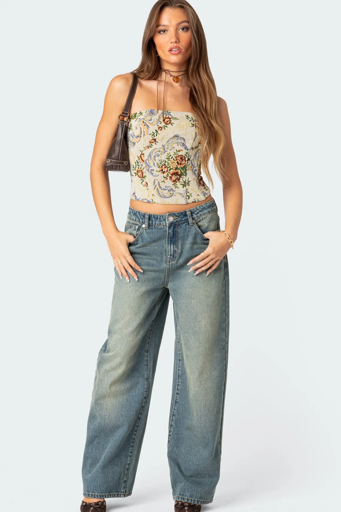 Floral Tapestry Lace Up Corset