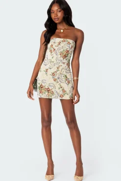 Floral Tapestry Lace Up Mini Dress