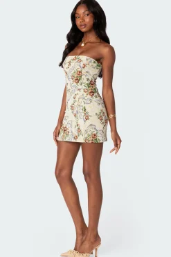 Floral Tapestry Lace Up Mini Dress