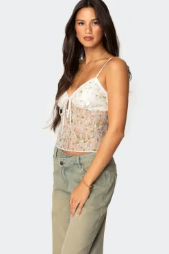 Flowery Sheer Embroidered Top