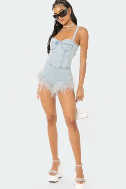 Fluffy Denim Romper