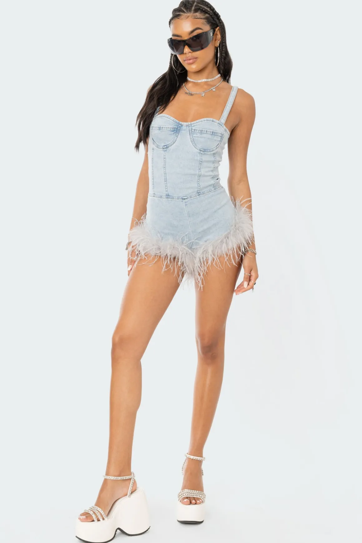 Fluffy Denim Romper