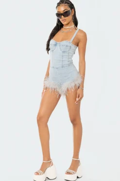 Fluffy Denim Romper
