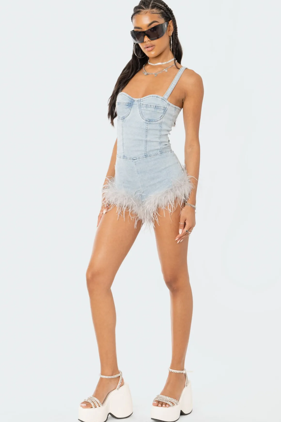 Fluffy Denim Romper