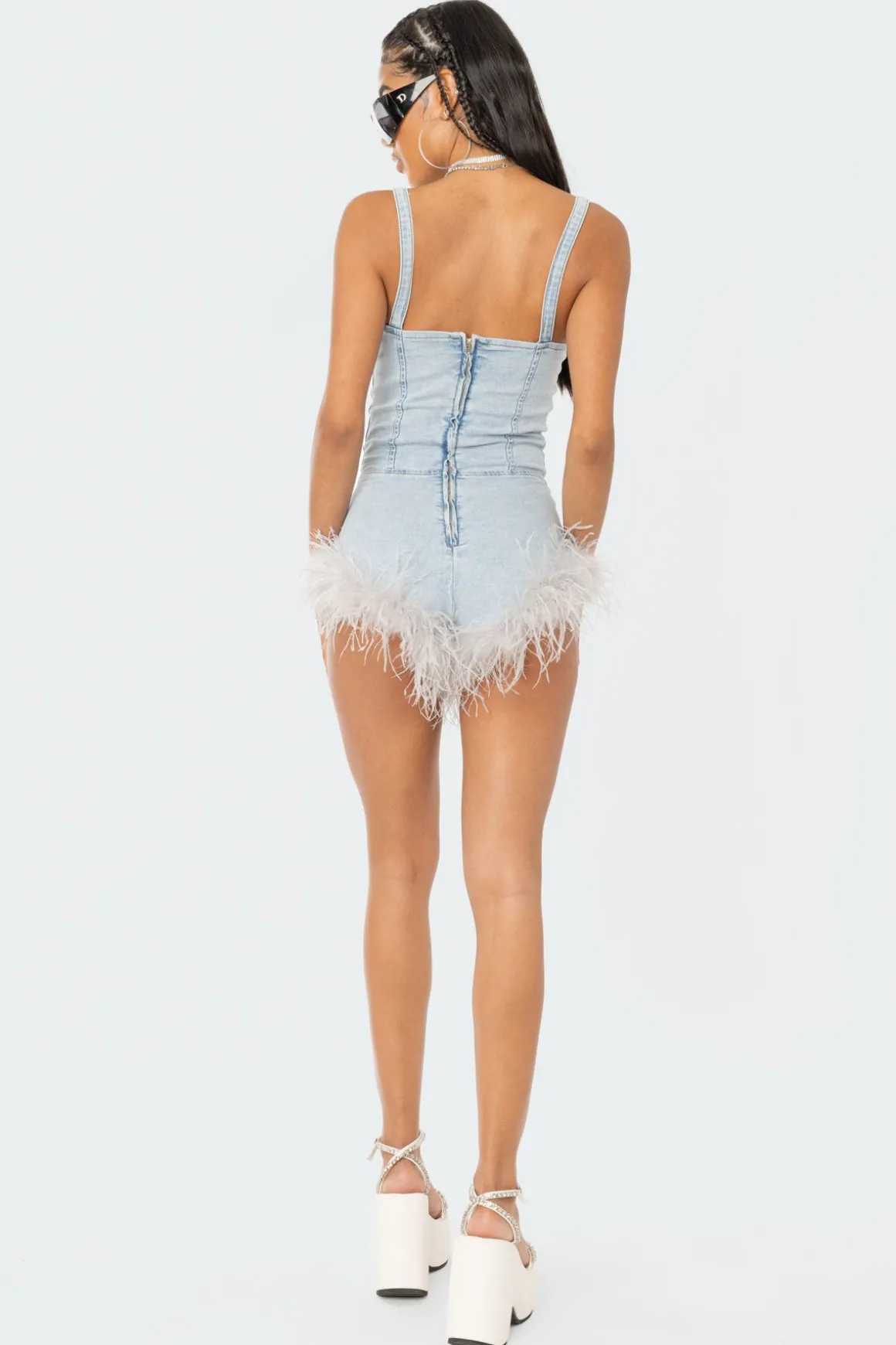 Fluffy Denim Romper