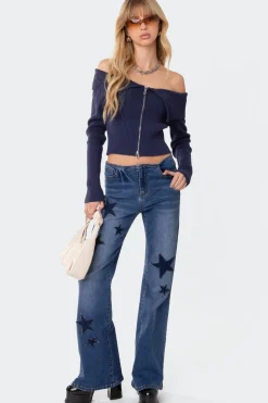 Fold Over Double Zip Knit Top