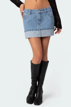 Folded Denim Mini Skirt