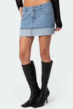 Folded Denim Mini Skirt