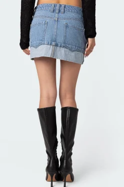 Folded Denim Mini Skirt