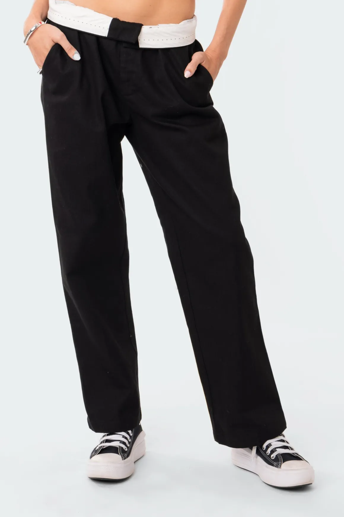 Folded Wide Leg Chino Pants