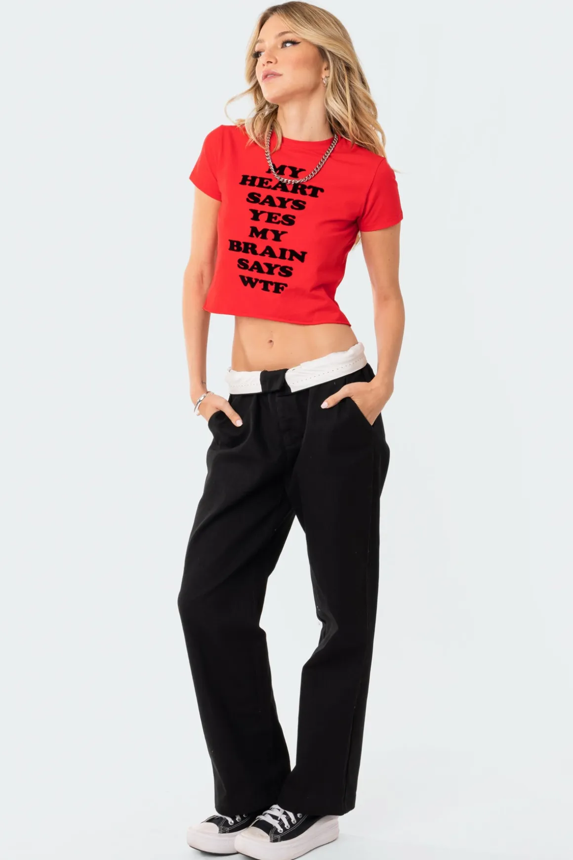 Folded Wide Leg Chino Pants
