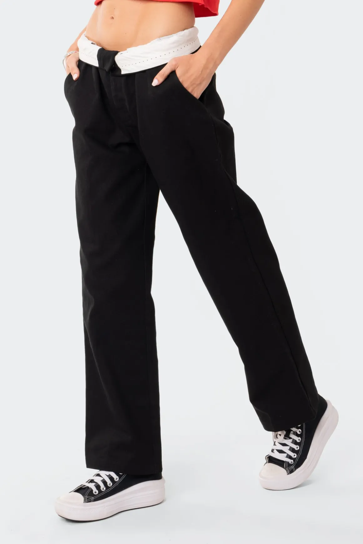 Folded Wide Leg Chino Pants