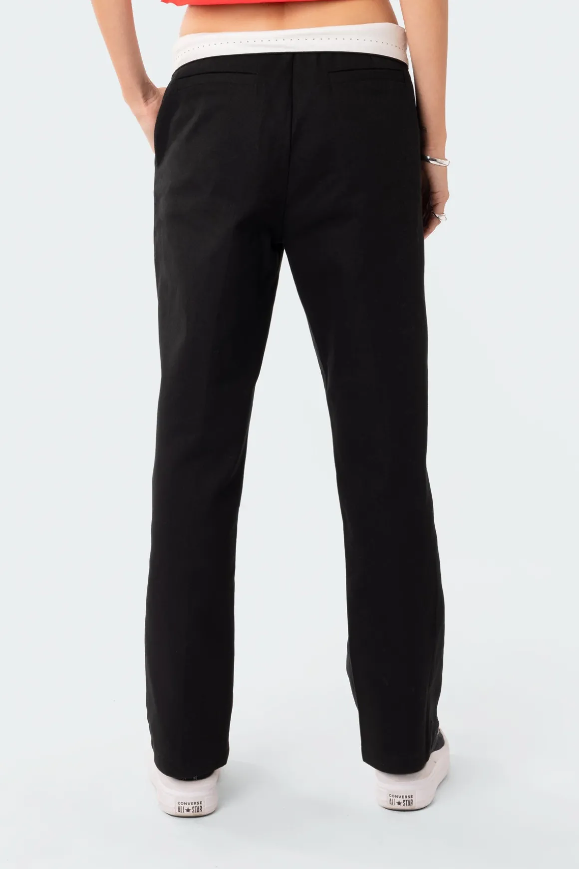 Folded Wide Leg Chino Pants
