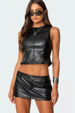 Frances Backless Faux Leather Top