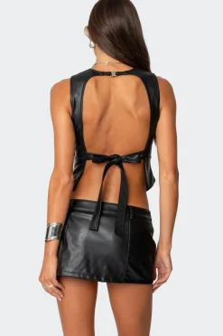 Frances Backless Faux Leather Top