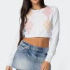 Francis Cropped Argyle Knit Cardigan