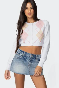 Francis Cropped Argyle Knit Cardigan