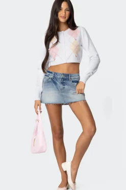 Francis Cropped Argyle Knit Cardigan