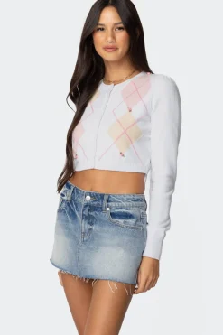 Francis Cropped Argyle Knit Cardigan