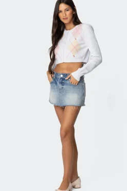 Francis Cropped Argyle Knit Cardigan