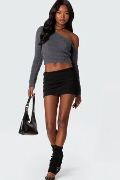 Frannie One Shoulder Fuzzy Knit Top
