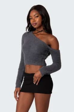 Frannie One Shoulder Fuzzy Knit Top