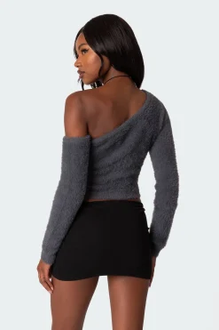 Frannie One Shoulder Fuzzy Knit Top