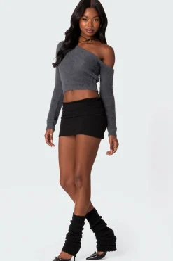 Frannie One Shoulder Fuzzy Knit Top