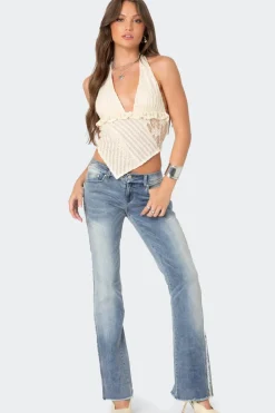 Frayed Seam Washed Flare Jeans