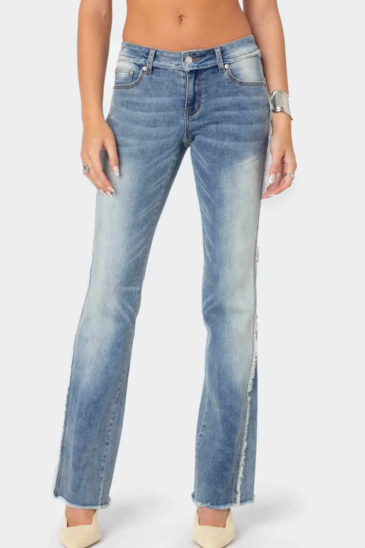 Frayed Seam Washed Flare Jeans