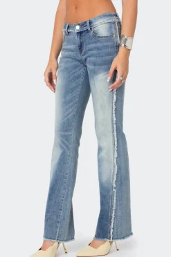 Frayed Seam Washed Flare Jeans