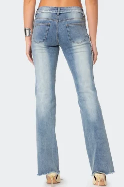 Frayed Seam Washed Flare Jeans