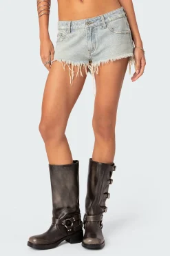 Frayed Vintage Washed Denim Shorts