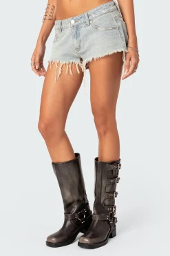Frayed Vintage Washed Denim Shorts