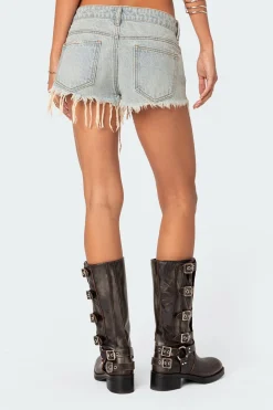 Frayed Vintage Washed Denim Shorts