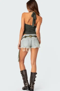 Frayed Vintage Washed Denim Shorts
